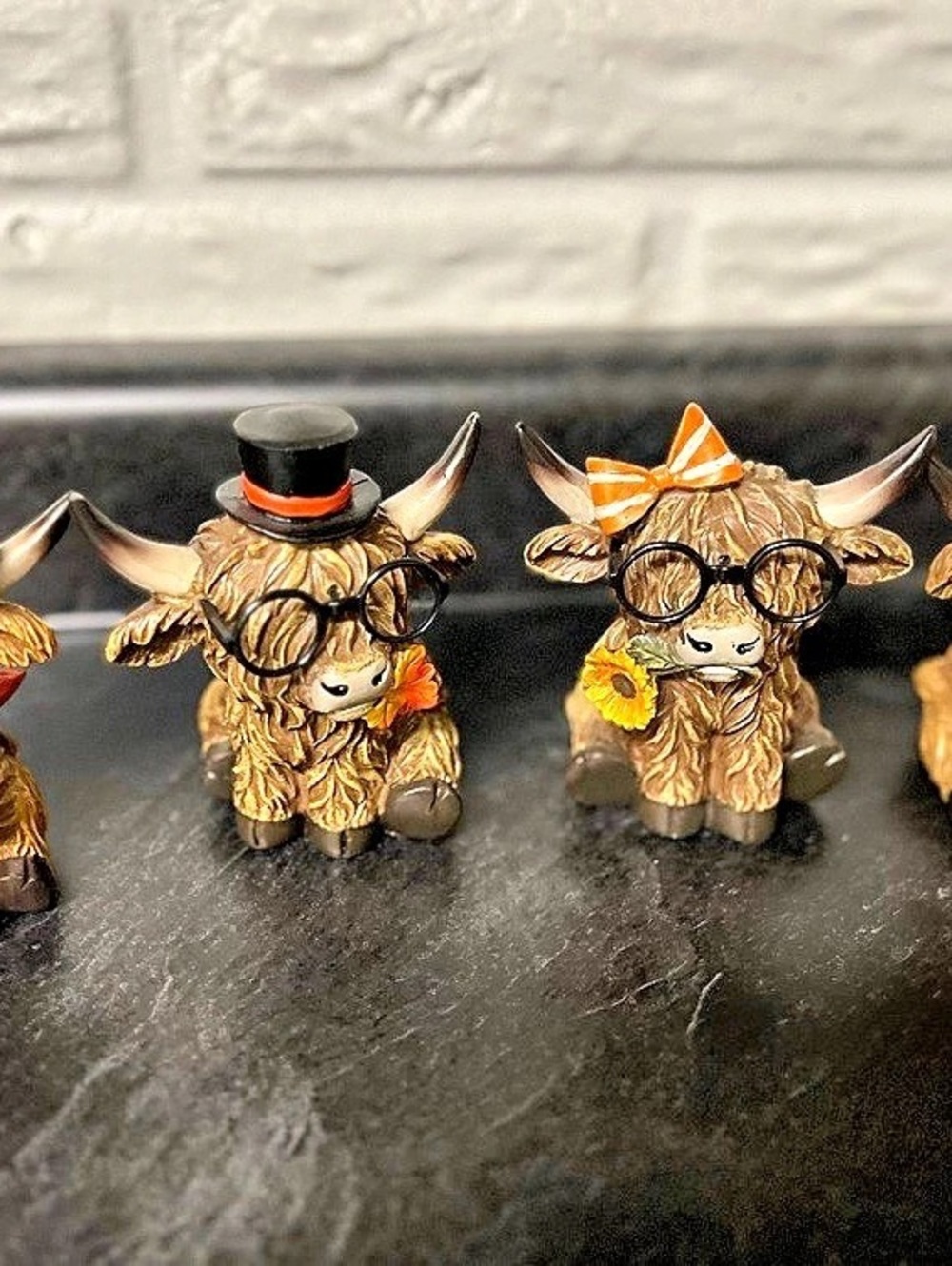 Highland Cow Figurine Set Brown & Orange
